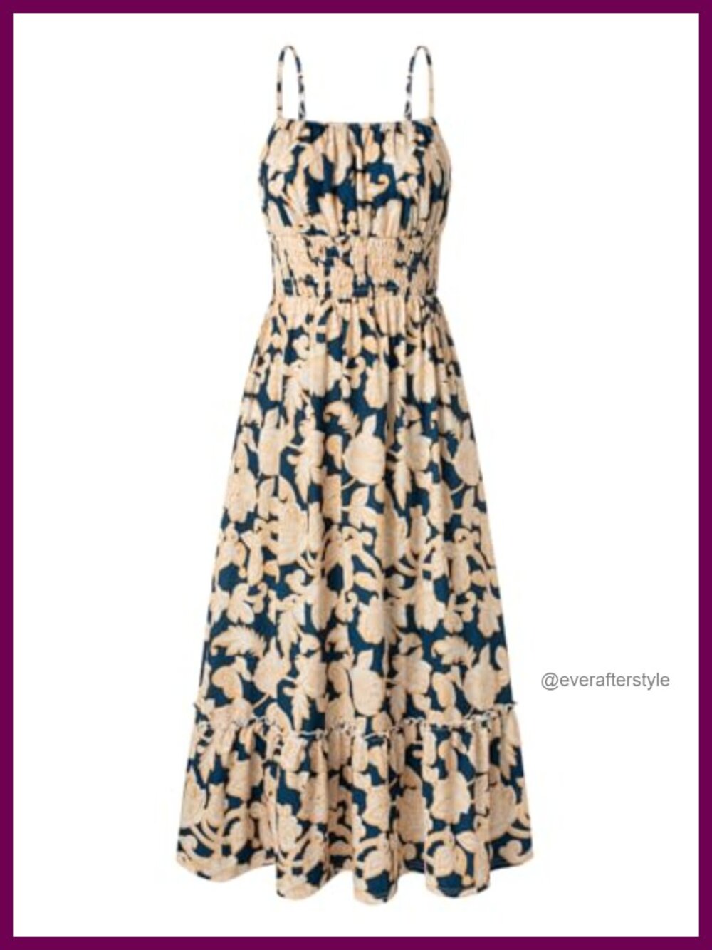 Women's Boho Maxi Sundress Smocked Waist Spaghetti Strap A-Line Dress